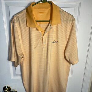 Greg Norman Big and Tall Light Orange and white striped polo shirt with logo XXL